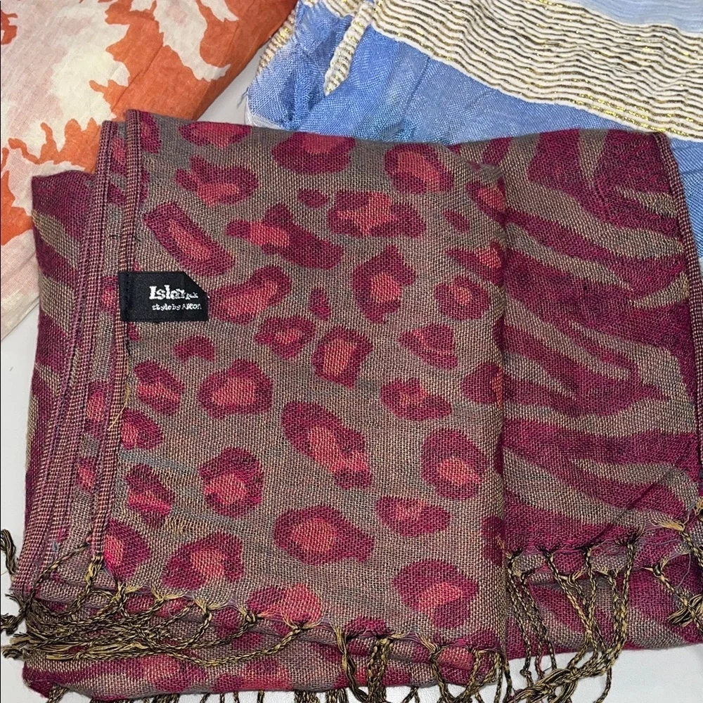Assorted Lightweight Scarves - Multicolor (Green, Blue, Orange, Burgundy, White)